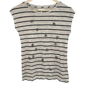 Madewell | 100% Linen Stripe Bead Embellished Tee XS Like New